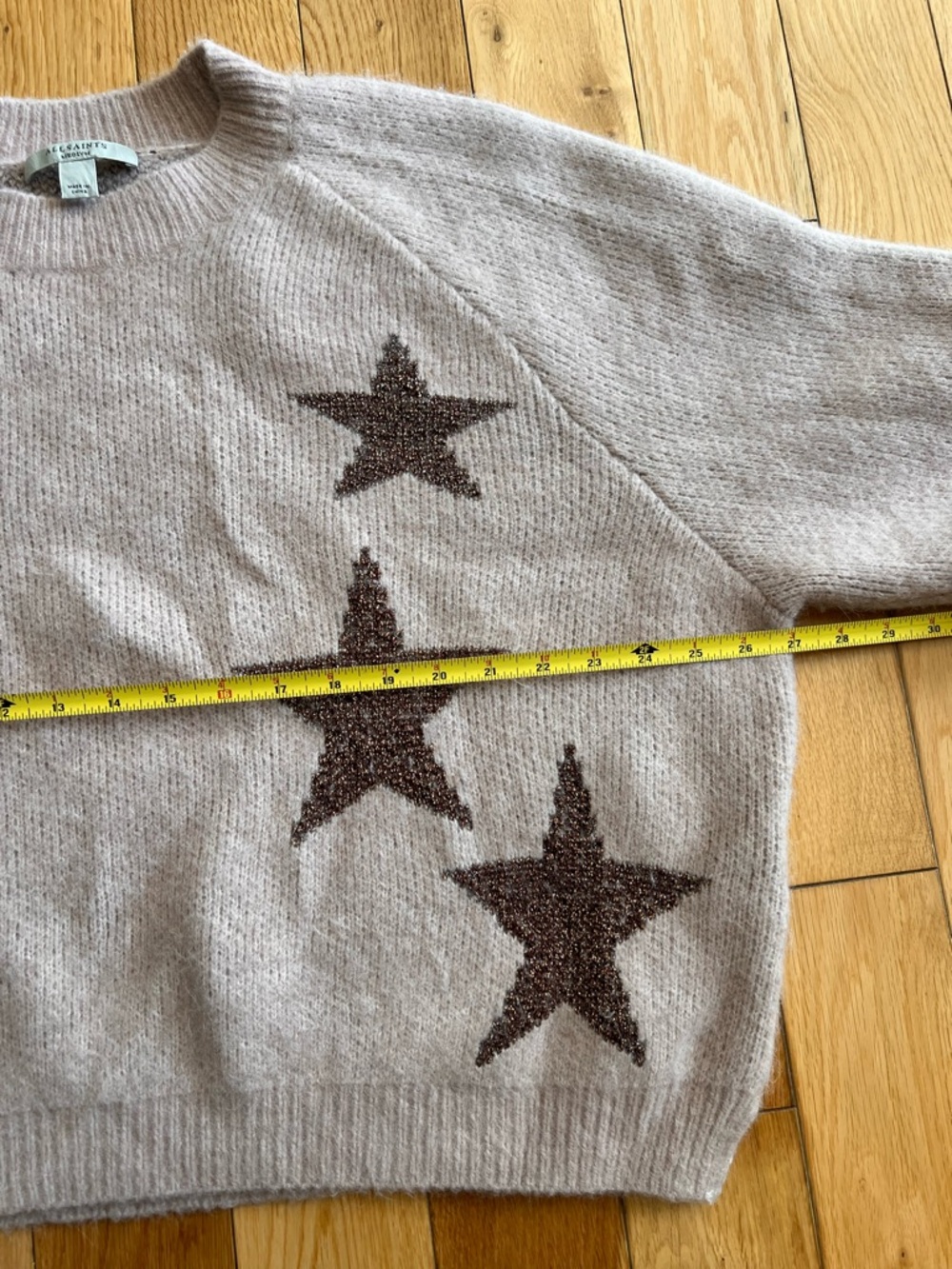 AllSaints Womens Pink Star Jumper Sweater Wool Blend Metallic Oversized Size M - Picture 5 of 9
